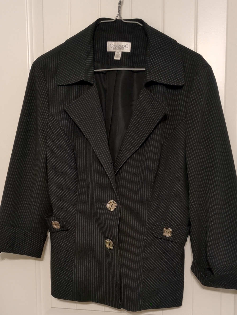 Conrad C. Black Pinstripe Blazer with Gold Buttons